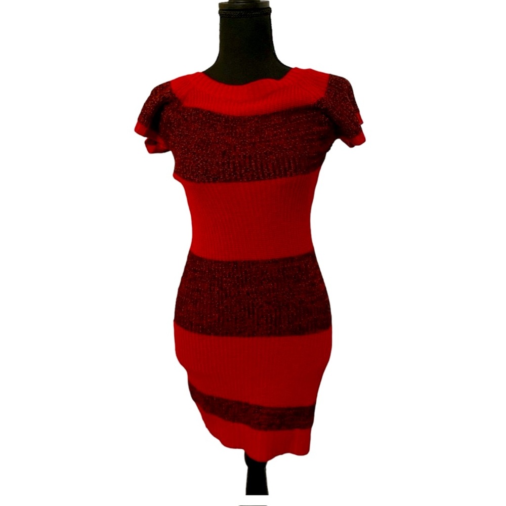 Red Paint Red and Black Striped Sweater Bodycon Dress - Size XL